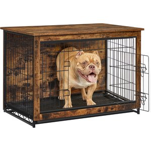 FEANDREA Furniture Style Double Door End Table Dog Crate, 38.6-in, Rustic Brown