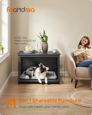 Show full view: FEANDREA Indoor Double Door Furniture Style Side Table Dog Crate, Ink Black, 38.6-in slide 2 of 7