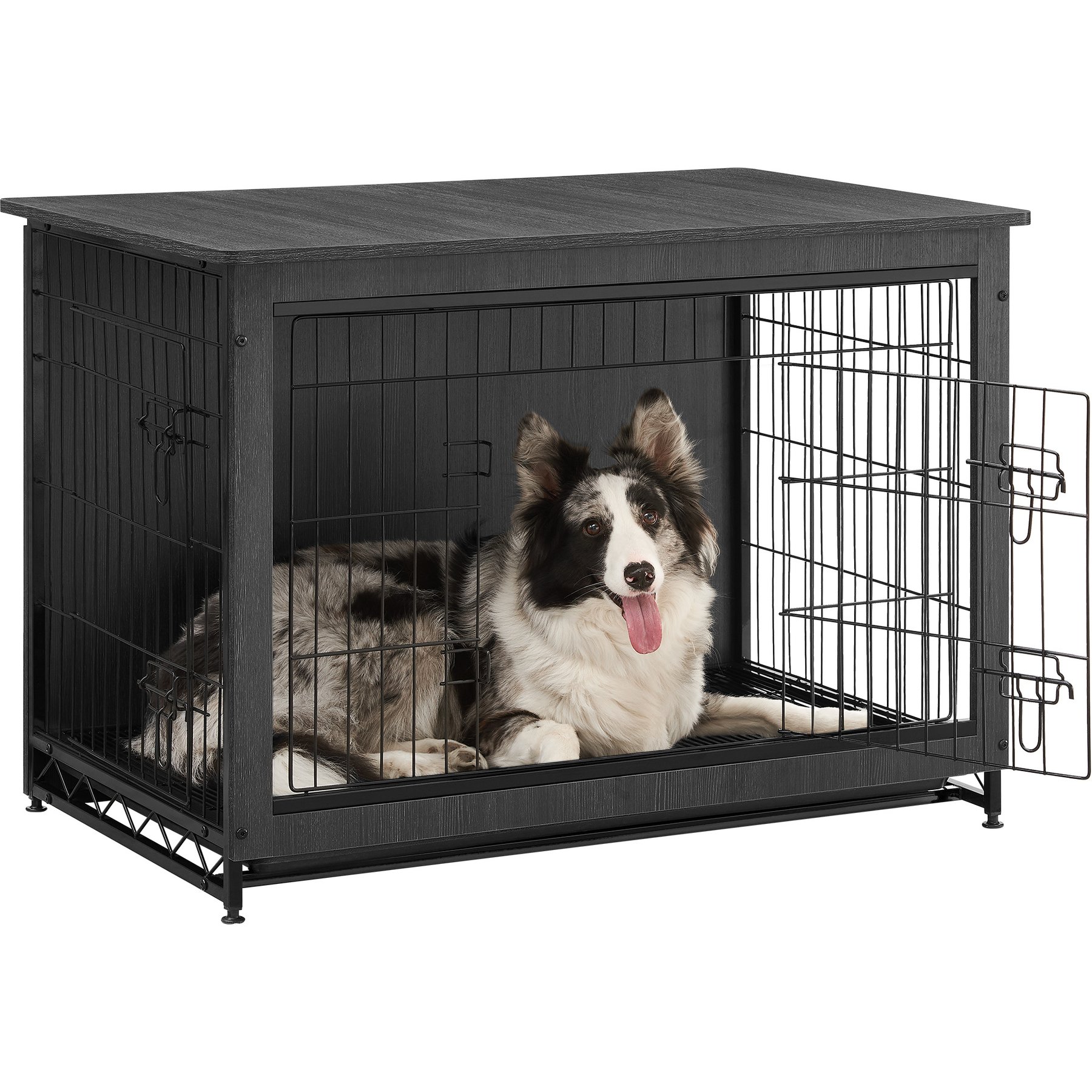 FEANDREA Furniture Style Double Door End Table Dog Crate, 38.6-in, Ink Black