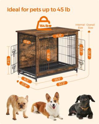 Show full view: FEANDREA Double Door Furniture Style Side Table Dog Crate, Rustic Brown, 32.5-in slide 7 of 10