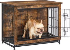 FEANDREA Double Door Furniture Style Side Table Dog Crate, Rustic Brown, 32.5-in