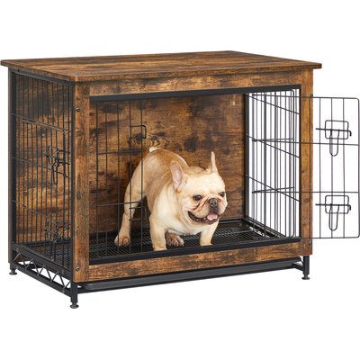 FEANDREA FEANDREA Furniture Style Double Door End Table Dog Crate, 32.5-in, Rustic Brown