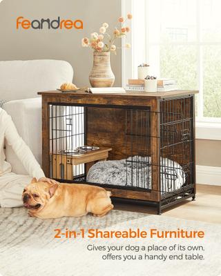 Show full view: FEANDREA Double Door Furniture Style Side Table Dog Crate, Rustic Brown, 32.5-in slide 2 of 10