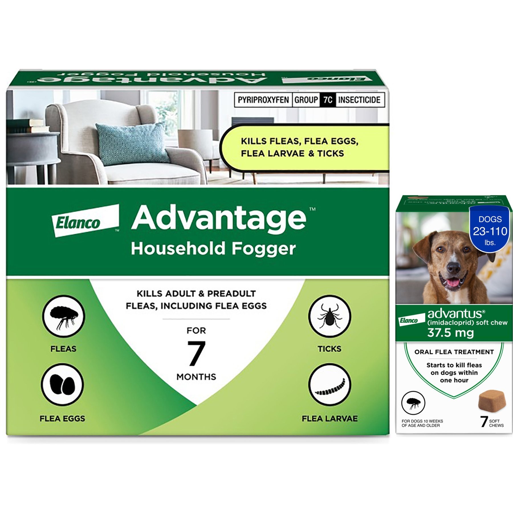 Flea Prevention Kit - Dogs (23-110 lbs) Advantus Soft Chews + Advantage Household Fogger