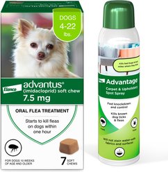 Flea Prevention Kit - Dogs (4-22 lbs) Advantus Soft Chews + Advantage Carpet & Upholstery Spray