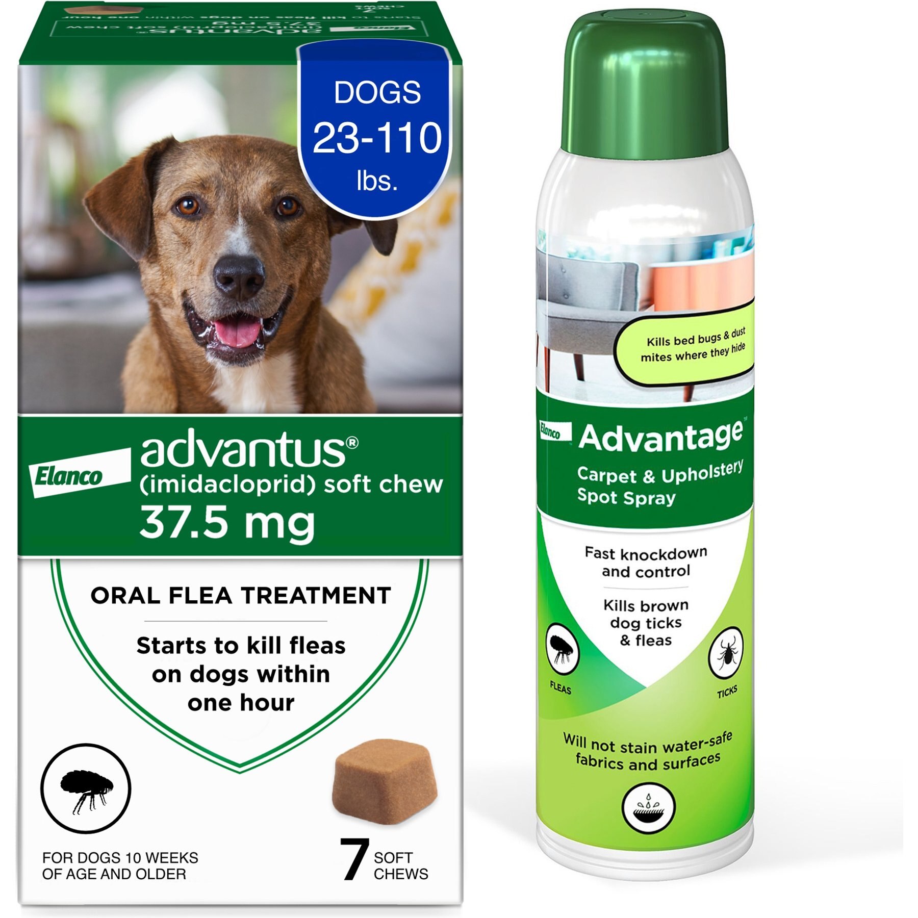 Flea Prevention Kit - Dogs (23-110 lbs) Advantus Soft Chews + Advantage Carpet & Upholstery Spray