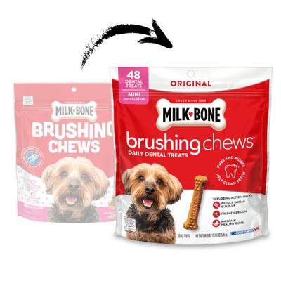 Show full view: Milk-Bone Brushing Chews Mini Original Chicken Flavor Daily Dental Dog Treats, 48 count slide 3 of 12