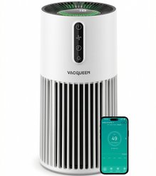 Vacqueen HEPA Washable Pre-Filter Smart Air Purifier for Pets, 7.56 x 7.56 x 14.65-in, White