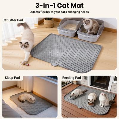 Show full view: Vacqueen Silicone Waterproof/Urineproof & Non-Slip Rubber Cat Litter Mat with Lip, Large: 47.2 x 37.4 x 0.67-in slide 3 of 7
