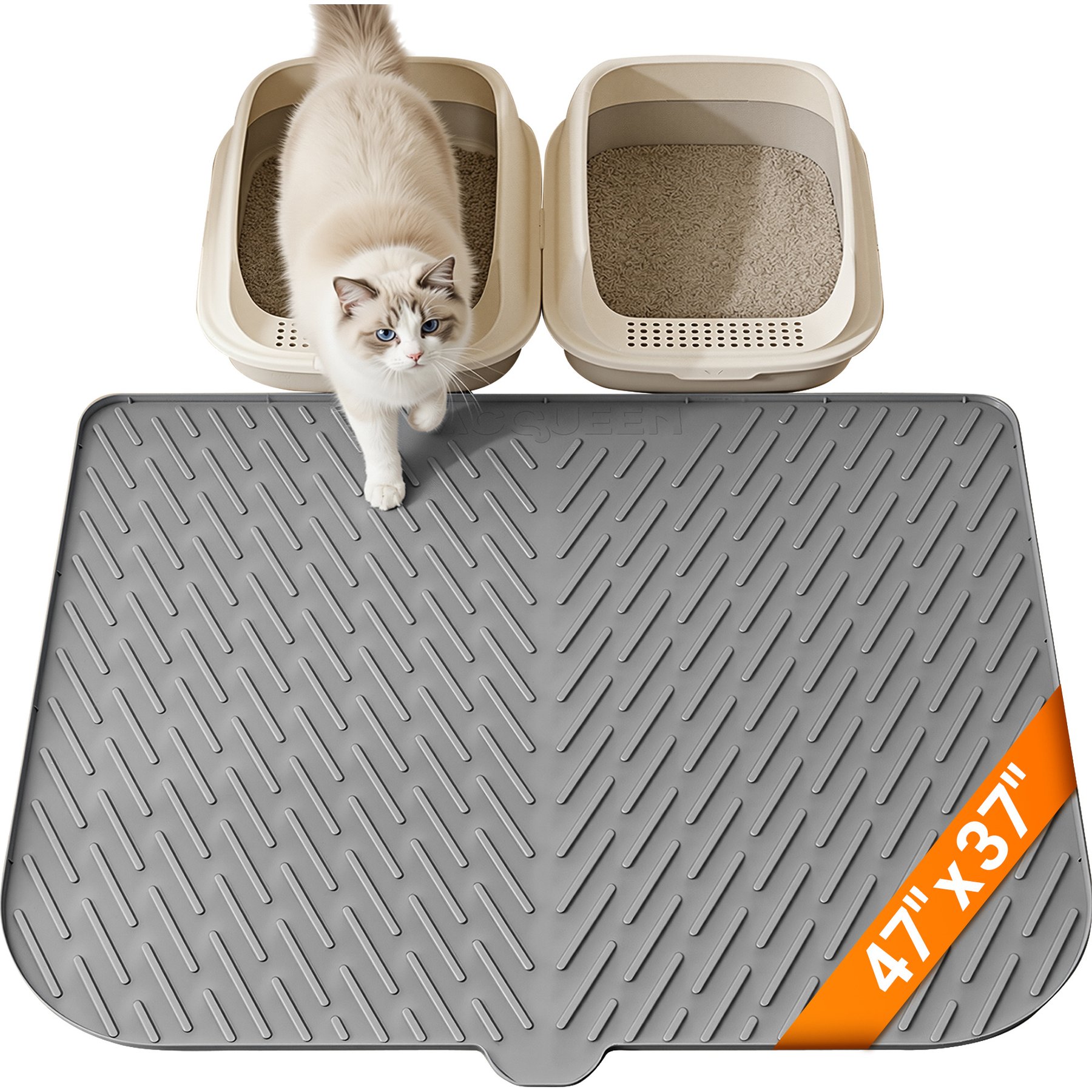 Vacqueen Silicone Waterproof/Urineproof & Non-Slip Rubber Cat Litter Mat with Lip, Large: 47.2 x 37.4 x 0.67-in