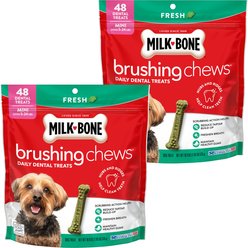 Milk-Bone Fresh Breath Brushing Chews Mini Mint Flavor Daily Dental Dog Treats, 96 count bundle