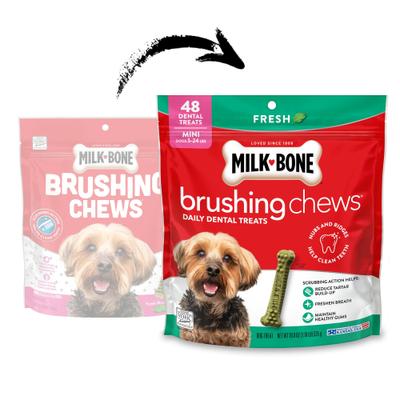 Show full view: Milk-Bone Fresh Breath Brushing Chews Mini Mint Flavor Daily Dental Dog Treats, 96 count bundle slide 6 of 12