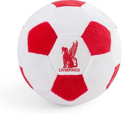 Floofball Liverpooch Soccer Ball Squeaky Plush Dog Toy, Red, 5-in