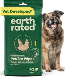 Earth Rated Vet-Developed Hypoallergenic Pet Ear Wipes Wild Oat Scent, 70 count