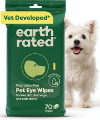 Earth Rated Vet-Developed Hypoallergenic Pet Eye Wipes Fragrance Free, 70 count