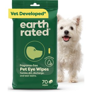 Earth Rated Vet-Developed Hypoallergenic Pet Eye Wipes Fragrance Free, 70 count