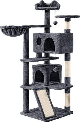 Show full view: Yaheetech 57-in Plush Cat Tree & Condo, Dark Gray slide 2 of 11
