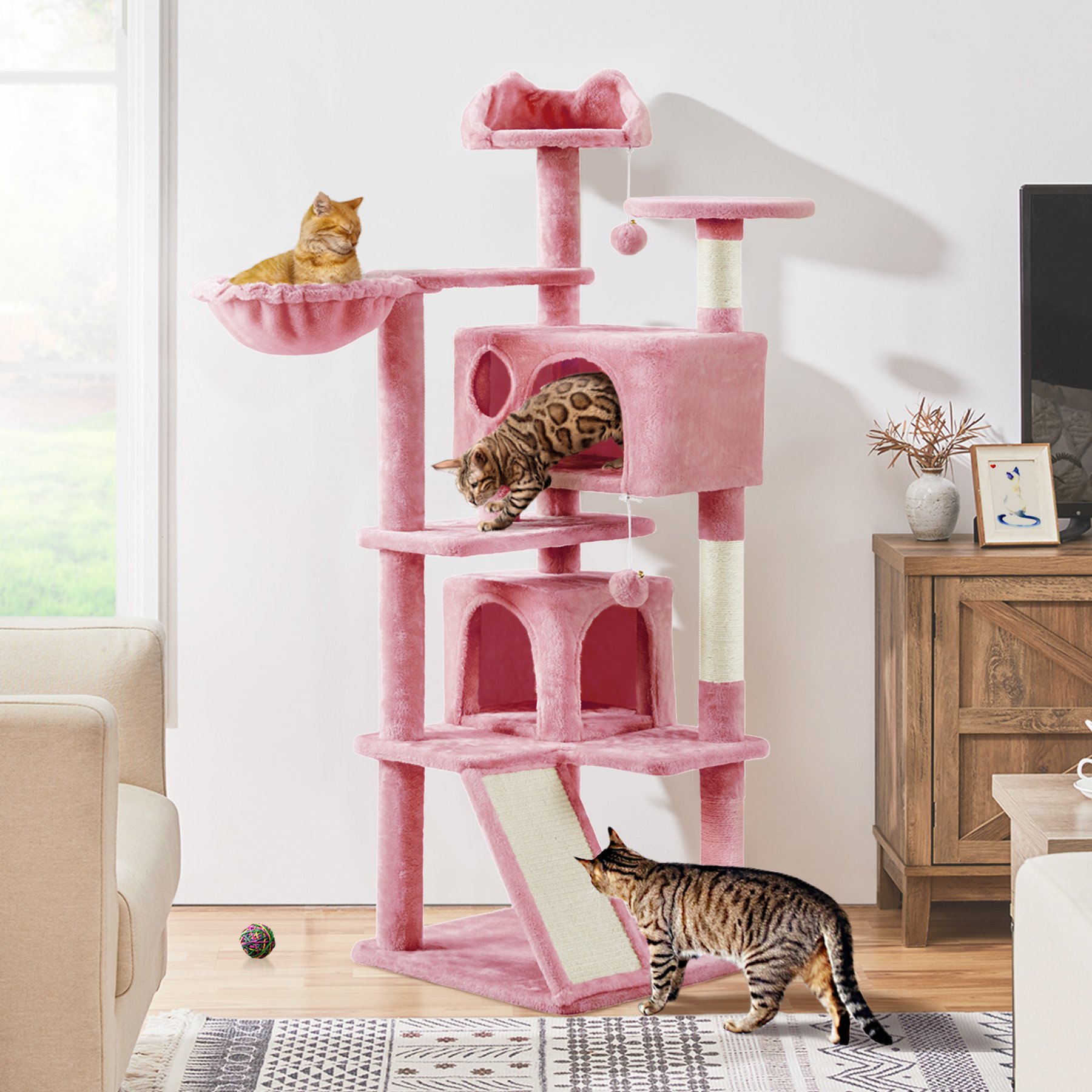 Yaheetech 57-in Plush Cat Tree, Pink