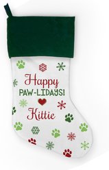 PGS Happy Paw-lidays & Snowflakes Sublimatable Stocking Cuff, White/Green/Red, 19 x 7-in