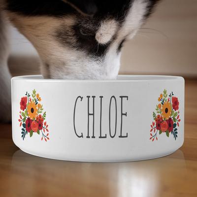 Show full view: PGS Floral Name Floral Small Pet Bowl, Black/White/Pink/Blue/Orange, 7 x 2 7/8-in slide 2 of 3