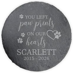 PGS Paw Print On Our Hearts with Slate Round Garden Stone, White, 10-in slide 1 of 2