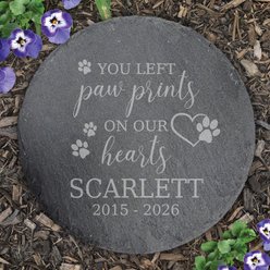 PGS Paw Print On Our Hearts with Slate Round Garden Stone, White, 10-in slide 2 of 2