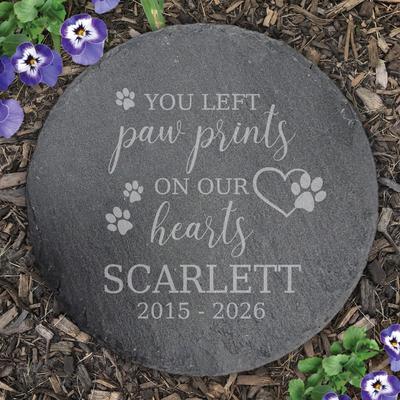 Show full view: PGS Paw Print On Our Hearts with Slate Round Garden Stone, White, 10-in slide 2 of 2