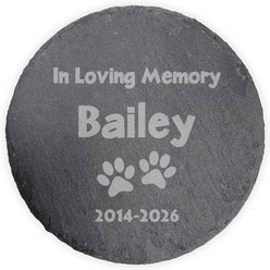PGS Paw Prints In Loving Memory Slate Round Garden Stone, White, 10-in