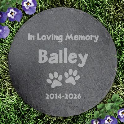 Show full view: PGS Paw Prints In Loving Memory Slate Round Garden Stone, White, 10-in slide 2 of 2