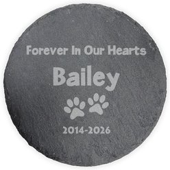 PGS Paw Prints Forever In Our Hearts Slate Round Garden Stone, White, 10-in