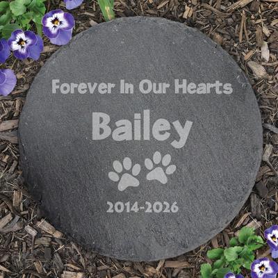 Show full view: PGS Paw Prints Forever In Our Hearts Slate Round Garden Stone, White, 10-in slide 2 of 2