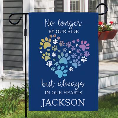 Show full view: PGS No Longer By Our Side But Forever In Our Hearts Rainbow Paws Double Sided Flag, Blue/Purple/Green/White, 18 x 12-in slide 2 of 2