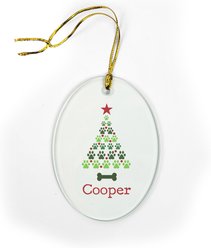 PGS Christmas Tree Paws Jade Glass Oval Ornament, Green/Red, 3.75 x 2.75-in