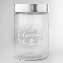 PGS Treats for with Banner & Bone Glass Jar with Silver Lid, Clear, Laser, 40-oz