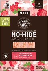 Earth Animal No-Hide Stix Long Lasting Natural Rawhide Alternative Strawberries & Cream Recipe Stick Chew Treats for Dogs & Cats, 20 count