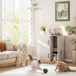 Yafylly Modern Indoor House Hidden Two Cat Litter Box Enclosure with Scratching Post & Double Room, White slide 2 of 8