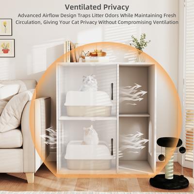 Show full view: Yafylly Modern Indoor House Hidden Two Cat Litter Box Enclosure with Scratching Post & Double Room, White slide 6 of 8