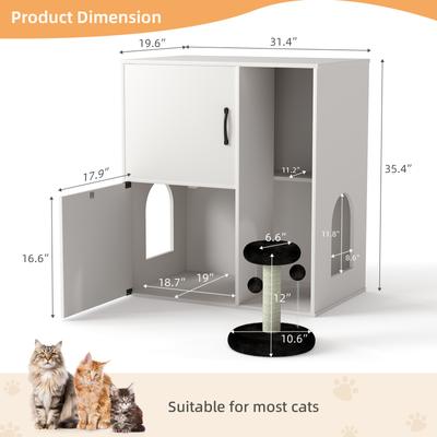 Show full view: Yafylly Modern Indoor House Hidden Two Cat Litter Box Enclosure with Scratching Post & Double Room, White slide 8 of 8