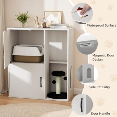 Show full view: Yafylly Modern Indoor House Hidden Two Cat Litter Box Enclosure with Scratching Post & Double Room, White slide 3 of 8