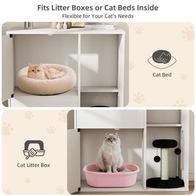 Show full view: Yafylly Modern Indoor House Hidden Two Cat Litter Box Enclosure with Scratching Post & Double Room, White slide 4 of 8