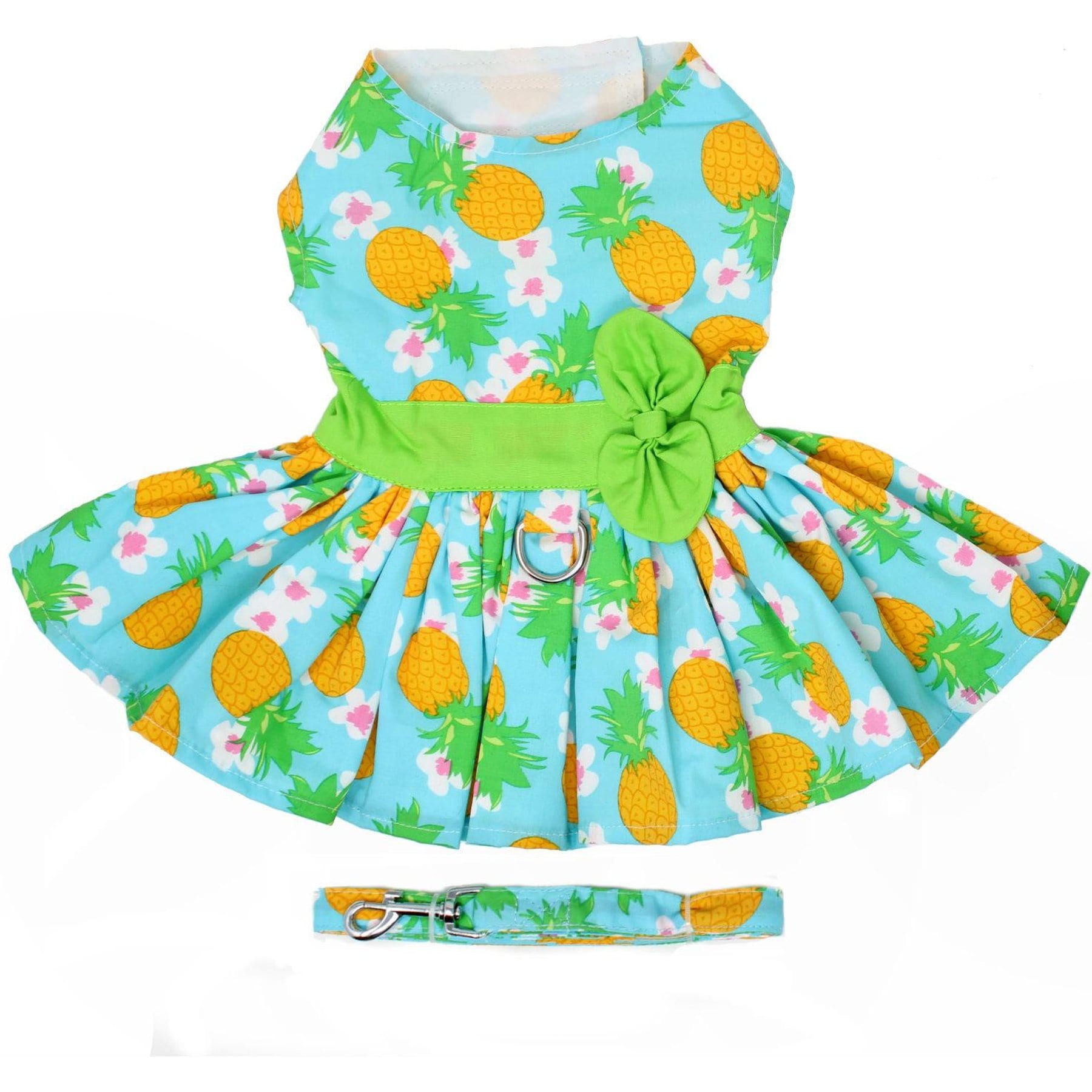 Doggie Design Pineapple Luau Dog Harness Dress with Matching Leash, Blue, X-Small
