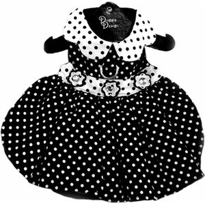 Doggie Design Polka Dot Dog Dress, Black & White, Medium