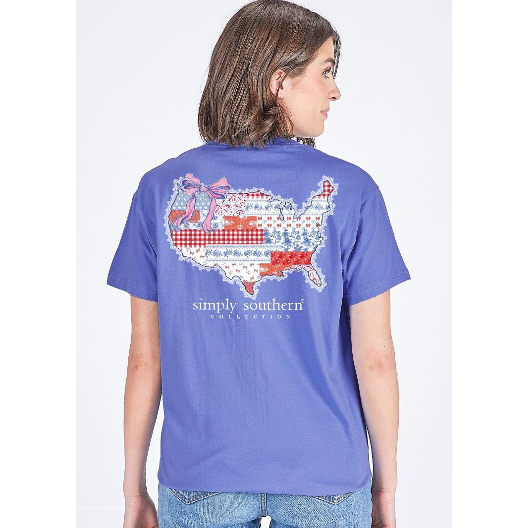 Simply Southern Patched US Map Tee, Bali, X-Large
