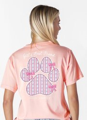 Simply Southern Pawprint Mineral Washed Tee, Light Peach, Large