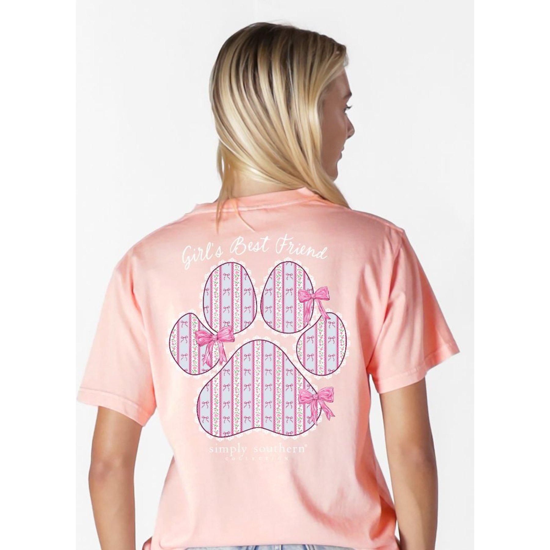 Simply Southern Pawprint Mineral Washed Tee, Light Peach, Medium