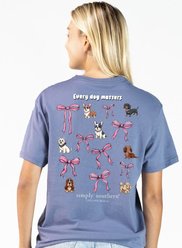 Simply Southern Dog & Bow Array Tee, Denim Blue, Large