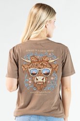 Simply Southern Highland Cow Mineral Washed Tee, Rawhide, Medium