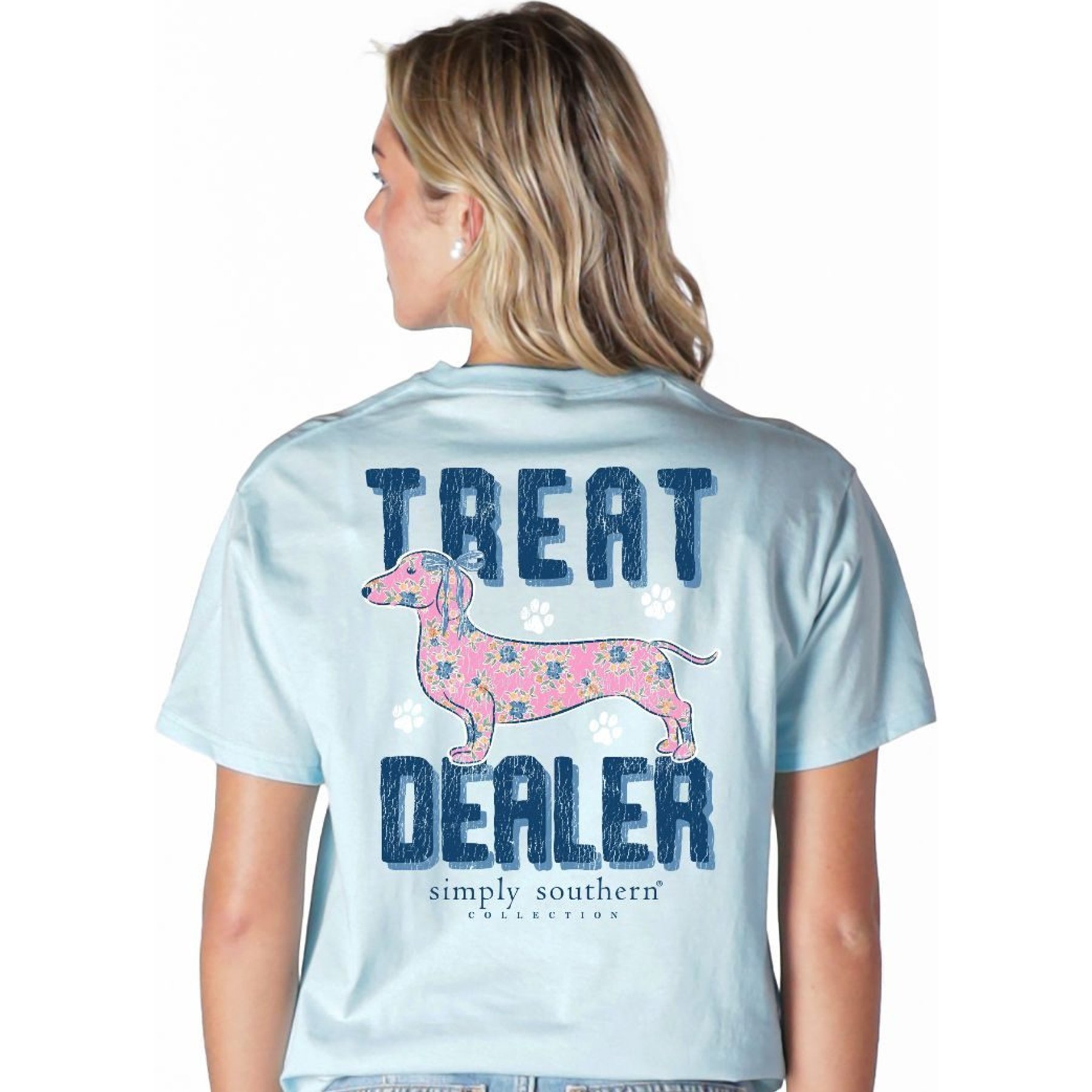 Simply Southern Floral Dog Mineral Washed Tee, Glacier, X-Small