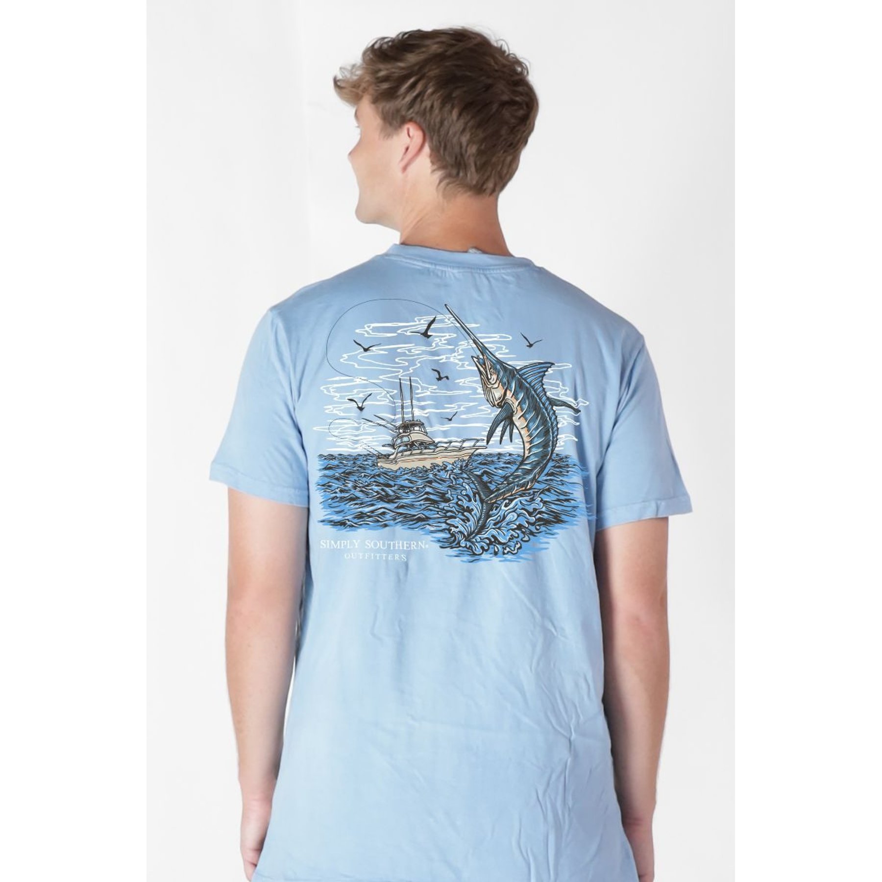 Simply Southern Hooked Marlin Mineral Washed Tee, Glacier, X-Large