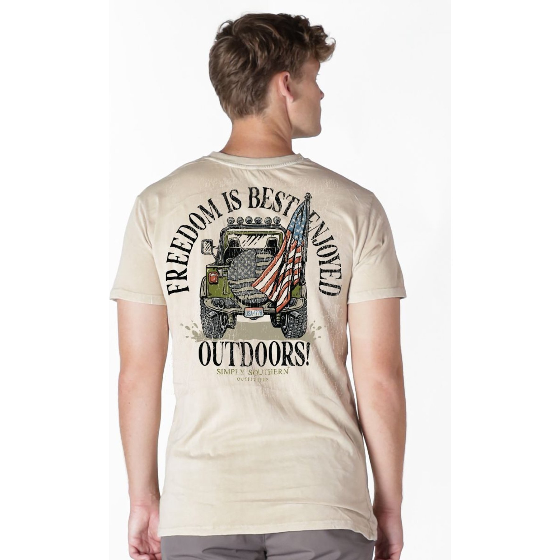 Simply Southern Offroad Vehicle Mineral Washed Tee, Bone, Small